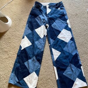 SHEIN patchwork baggy denim jeans size small, oversized, wide leg